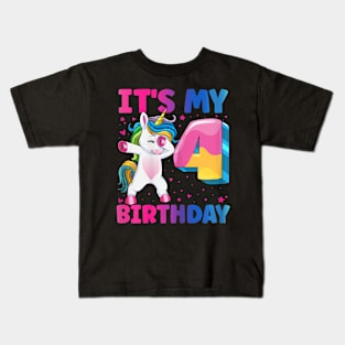 It'S My 4Th Birthday Unicorn 4 Year Old Girl Kids T-Shirt